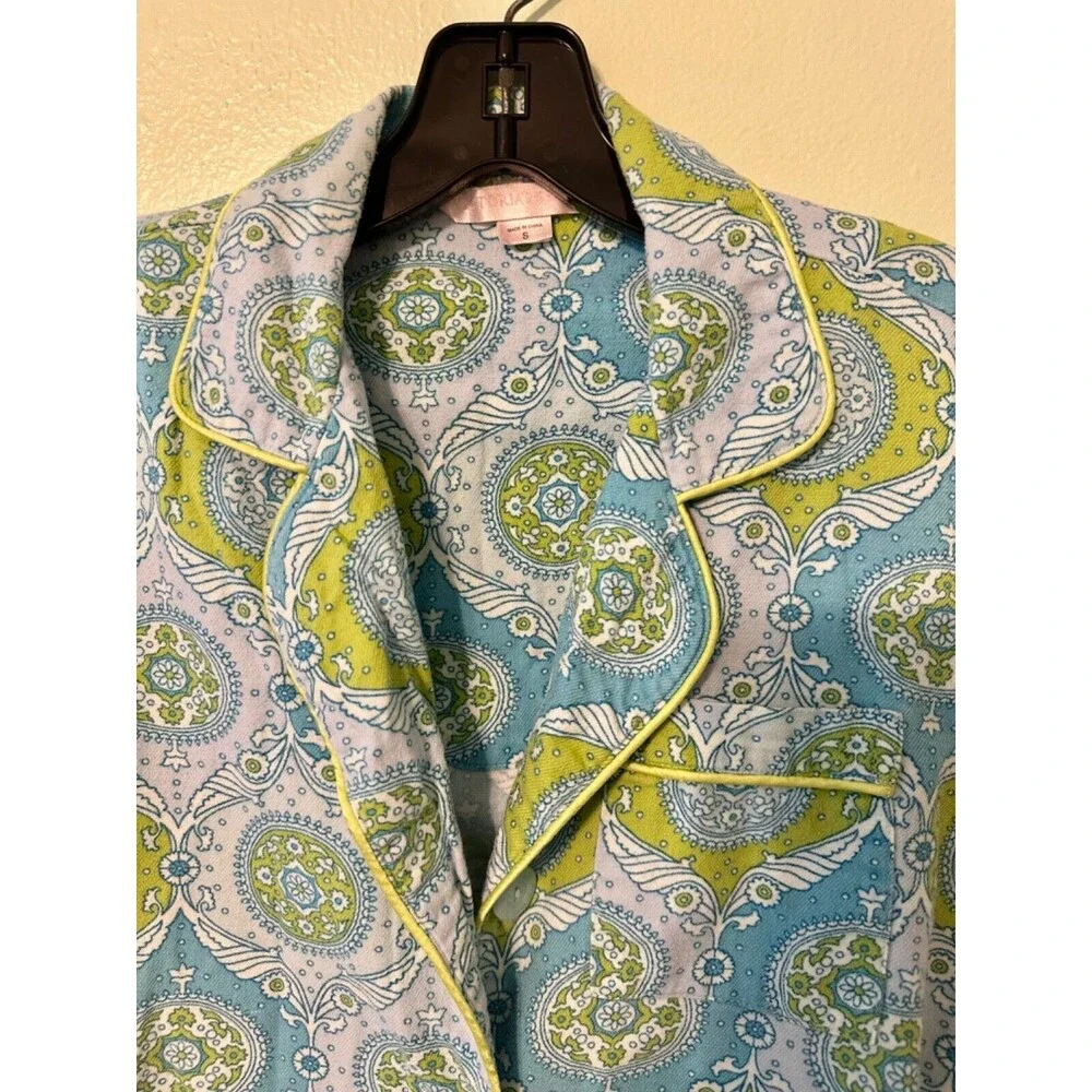 Victoria Secret Pajama Set Size Small Paisley Print Lime Green/Blue - Picture 3 of 16